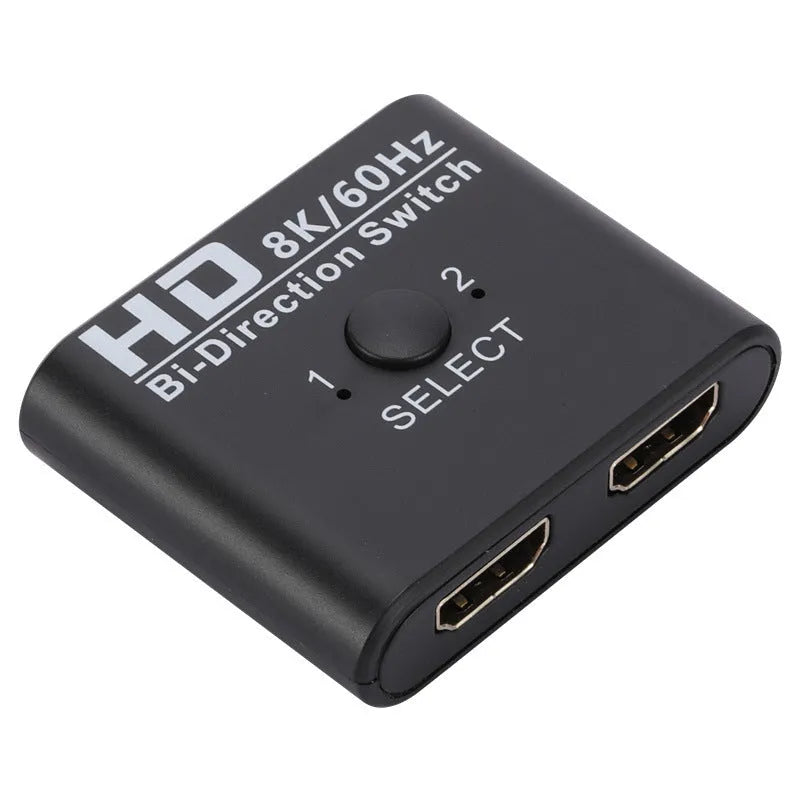 HDMI bidirectional AB switcher with switch button and two LED indicators, supports 8K 60Hz