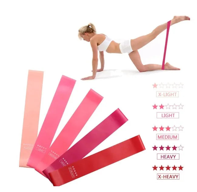 Pink gradient latex yoga tension bands set of five with different resistances