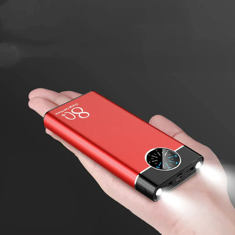 Fast charging mobile power supply 20000mAh polymer lithium ion battery pack with LED flashlight alloy shell in black