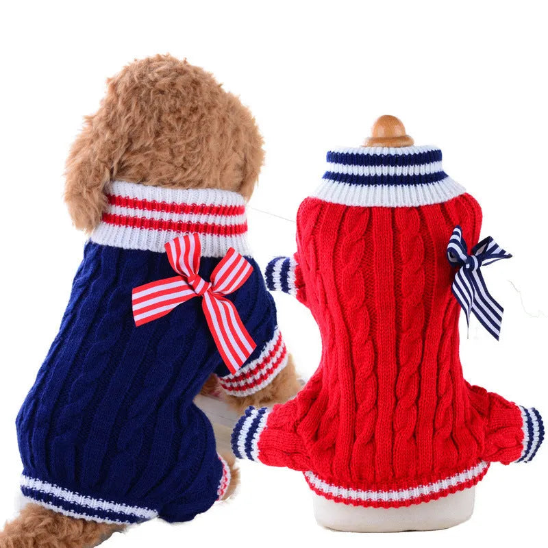 Wool dog pet sweater in blue, four-legged casual coat for small dogs, size medium