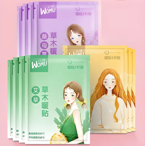 Single pack of a self-heating herbal warm plaster for uterus warming, showing one of four colour options.