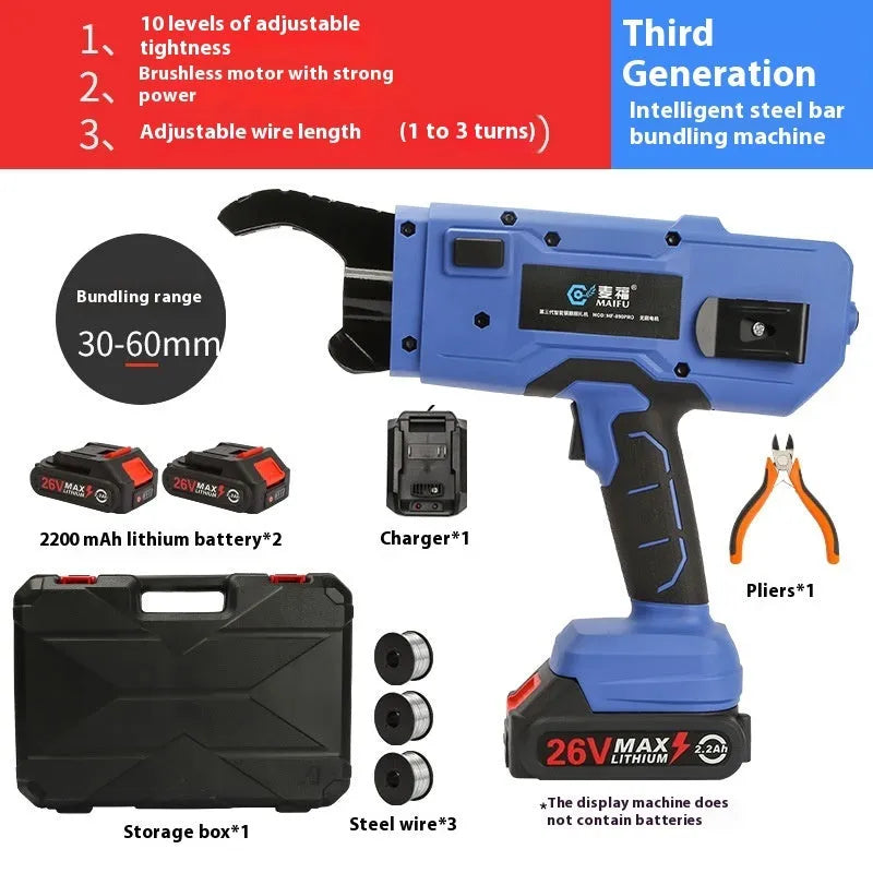 Fully automatic electric steel bar tying machine with battery and adjustable wire length