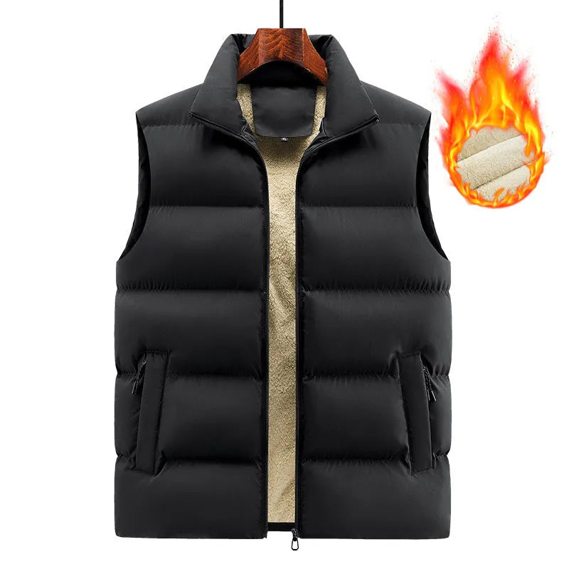 Man wearing a black and white striped lambswool vest
