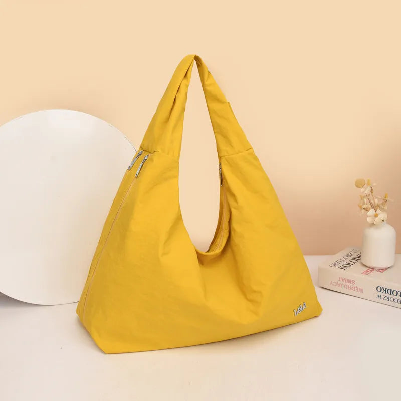 Nylon women's underarm bag with heart shape design in black blue khaki yellow colour options