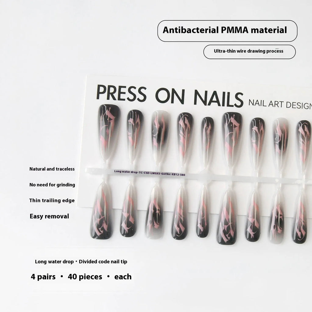 Retro Gothic long water drop frosted nail stickers set 40 pieces in Gothic-Xiangfei colour on an antique style background