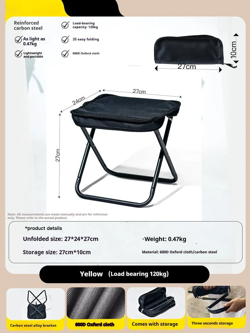 Lightweight foldable camp chair stool in Oxford fabric shown in a khaki colour.