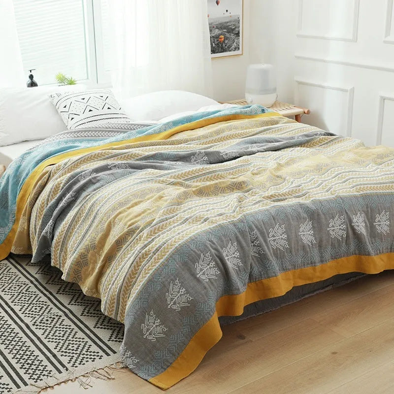 Roulette wheel blue pattern five-layer pure cotton gauze bed sheet blanket showing modern simplicity design