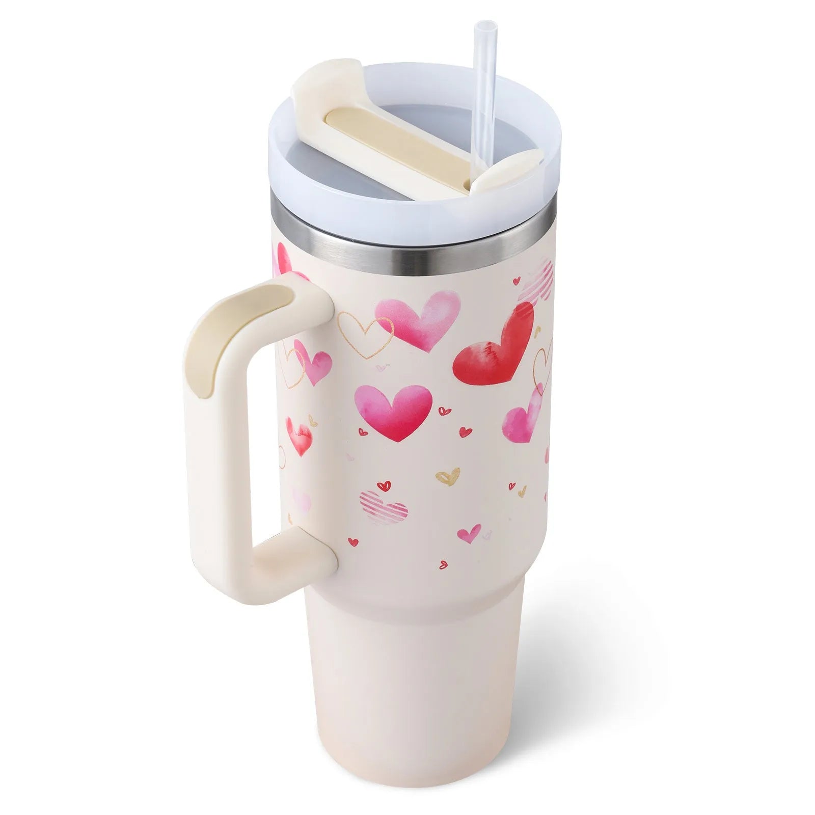 40 oz stainless steel insulated tumbler with handle and straw in multiple colours