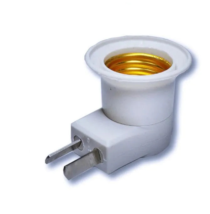 White plug-in E27 screw lamp holder with a built-in on/off switch on the front.