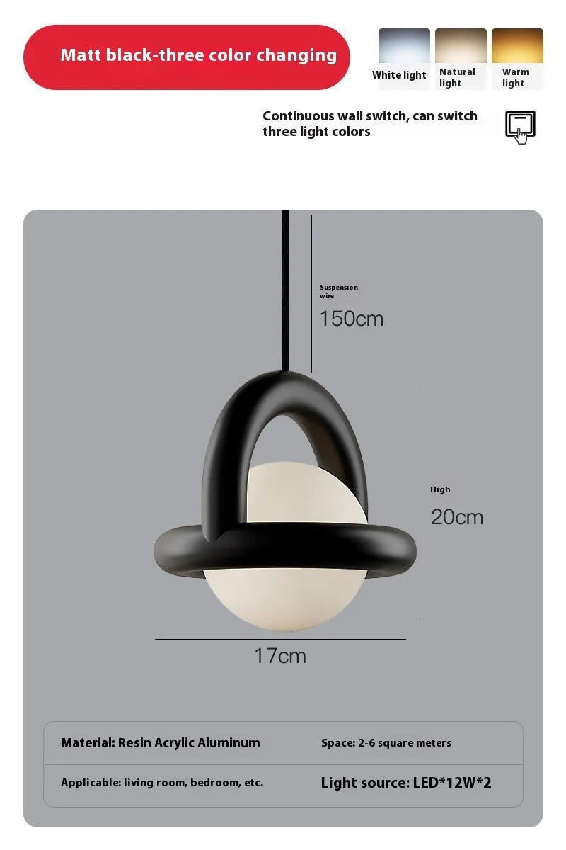 Modern Nordic-style pendant hanging lamp in a matte black finish with warm light.