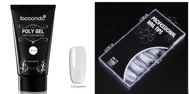 100-piece boxed nail crystal extension kit with mouse lamp and glue in assorted colours
