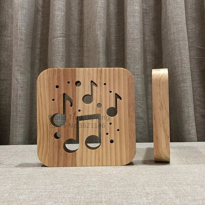 Square pine wood USB-powered LED atmosphere lamp with warm white 3D light on a desk
