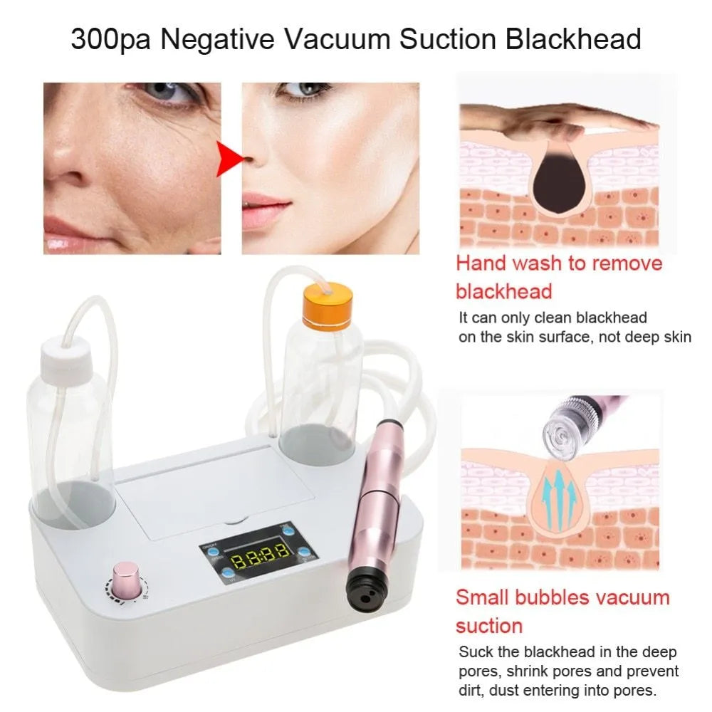 Portable oxygen spray hydro jet machine for blackhead removal and skin rejuvenation, 26cm size, with bottles and crystal heads.