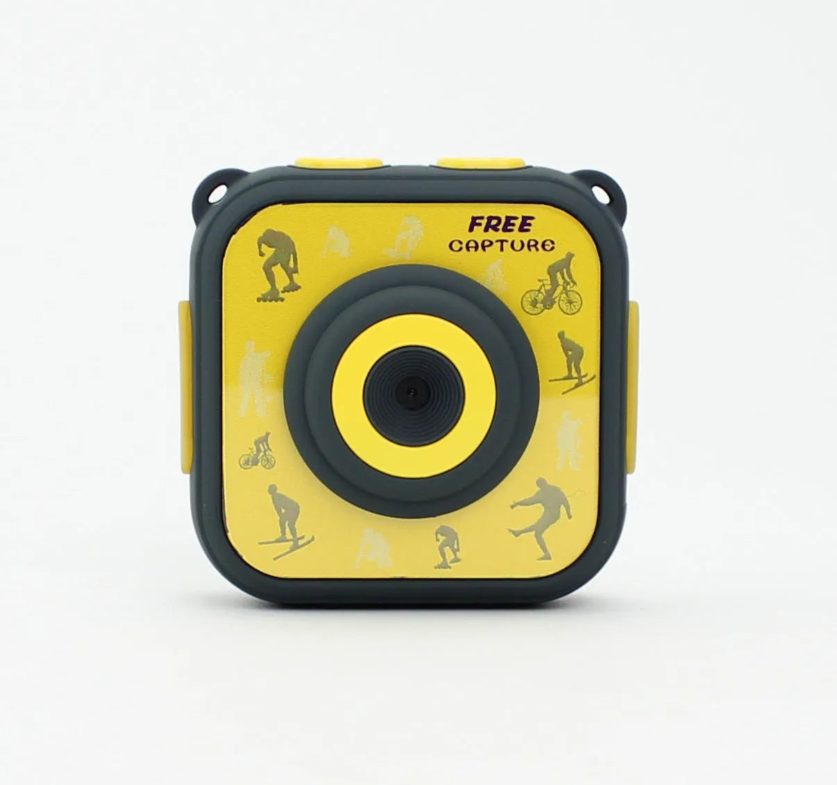 Yellow children's waterproof sports action camera with a 1.77-inch screen.