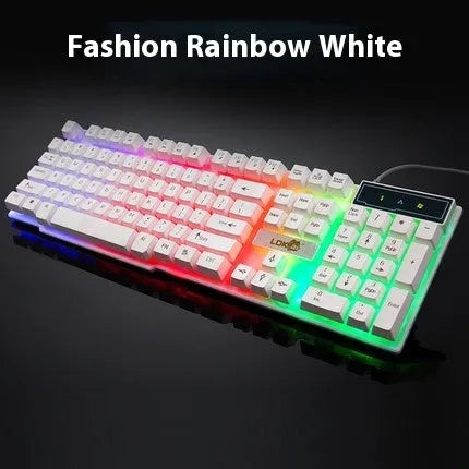 Gaming keyboard USB cable with glowing LED strip in white or black colour options