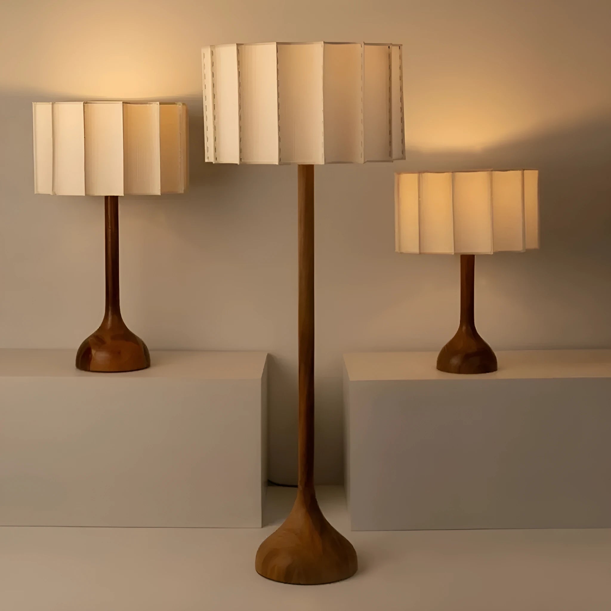Japanese-style solid wood table lamp with three-colour light, 32x50cm size, on wooden side table in living room
