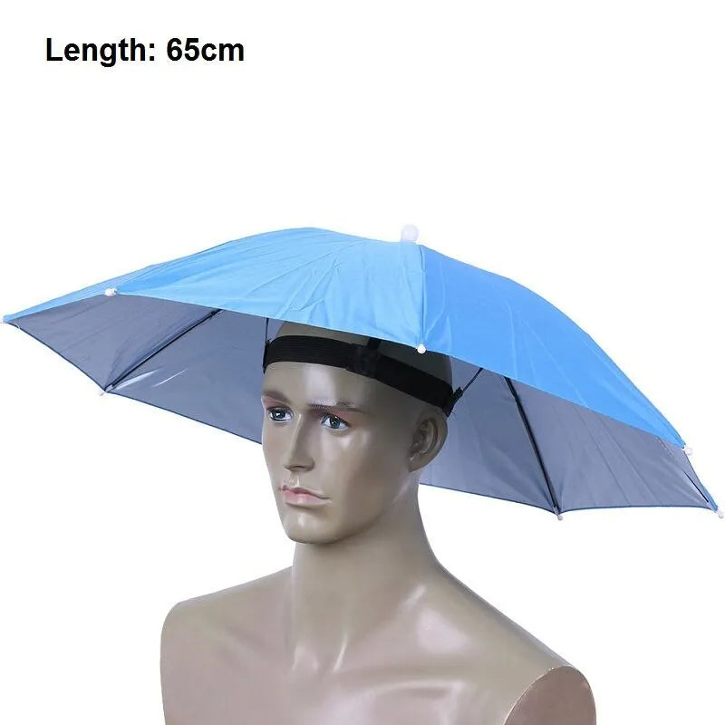 55-65cm outdoor fishing sunshade waterproof folding sunhat umbrella in blue with handleless design
