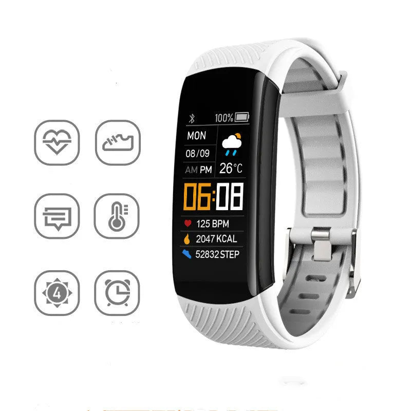 Adult silicone pedometer bracelet with 0.96-inch touchscreen display in multiple colour options