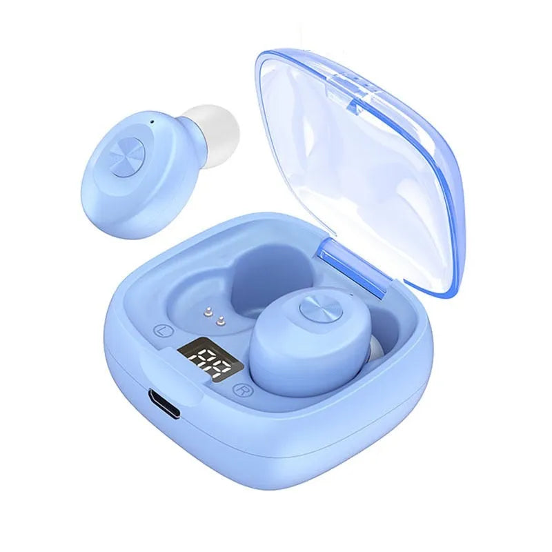 XG8 noise reduction sports headphones in black with charging case on white background