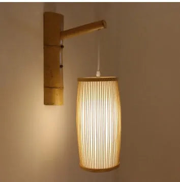 Natural bamboo woven plait lamp with E27 holder for hall or staircase decoration.