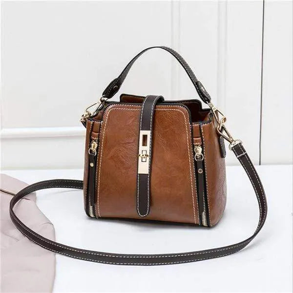Women small faux leather shoulder bag with detachable strap and turn-lock closure, black colour