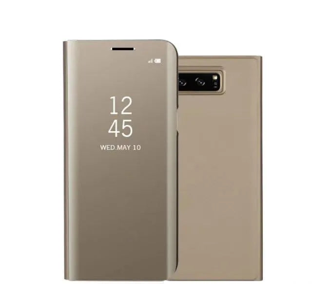 Samsung Galaxy Note20 phone case with a pull-out metal ring stand and a reflective mirror back.