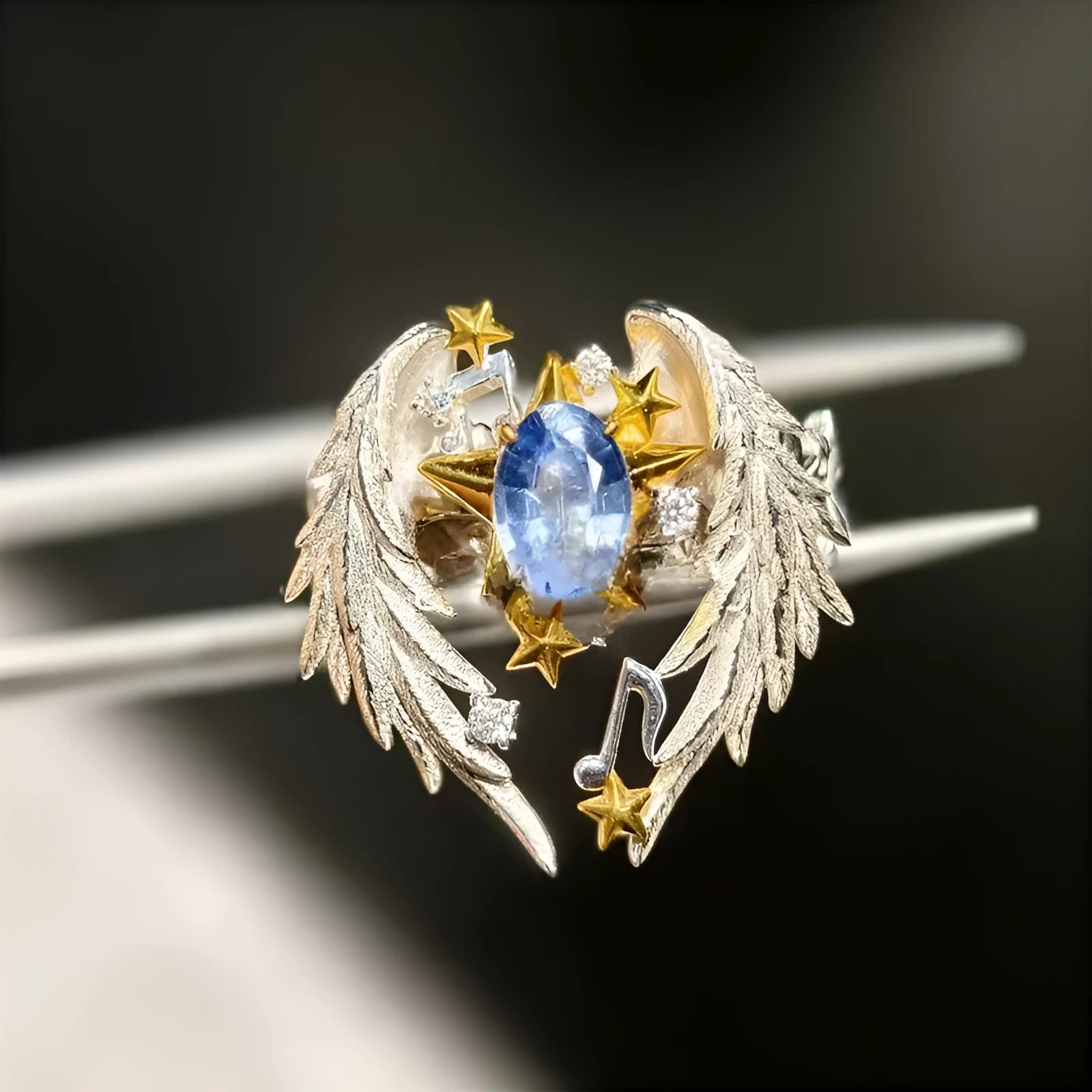 Angel Wings adjustable open mouth ring with geometry shape in alloy material