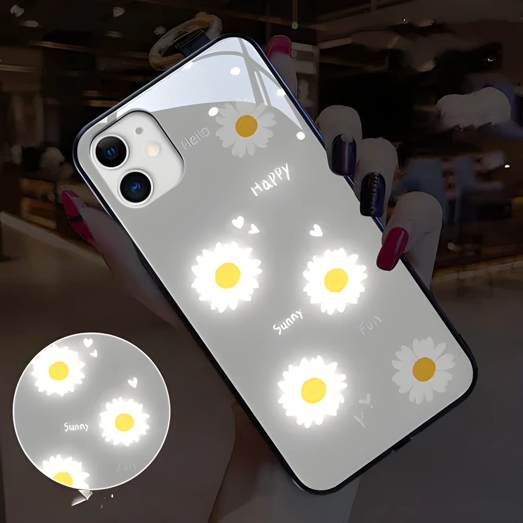 Apple iPhone luminous case with voice-activated LED lights and printed daisy design