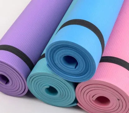 EVA composite yoga mat in multiple colours showing 4mm and 6mm thickness options