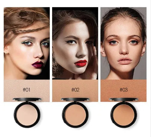 Focallure Fabulous Pressed Face Makeup Powder in Natural Bridge shade with compact and blow