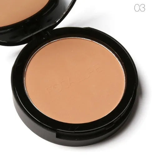 Focallure Fabulous Pressed Face Makeup Powder in Natural Bridge shade with compact and blow