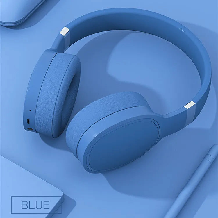 Wireless Bluetooth headset in black, blue, grey, or white with 40mm speakers.