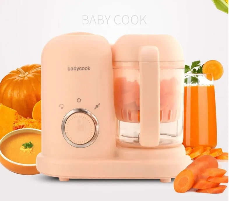 Baby food steamer and blender processor with double mixing blades in green colour