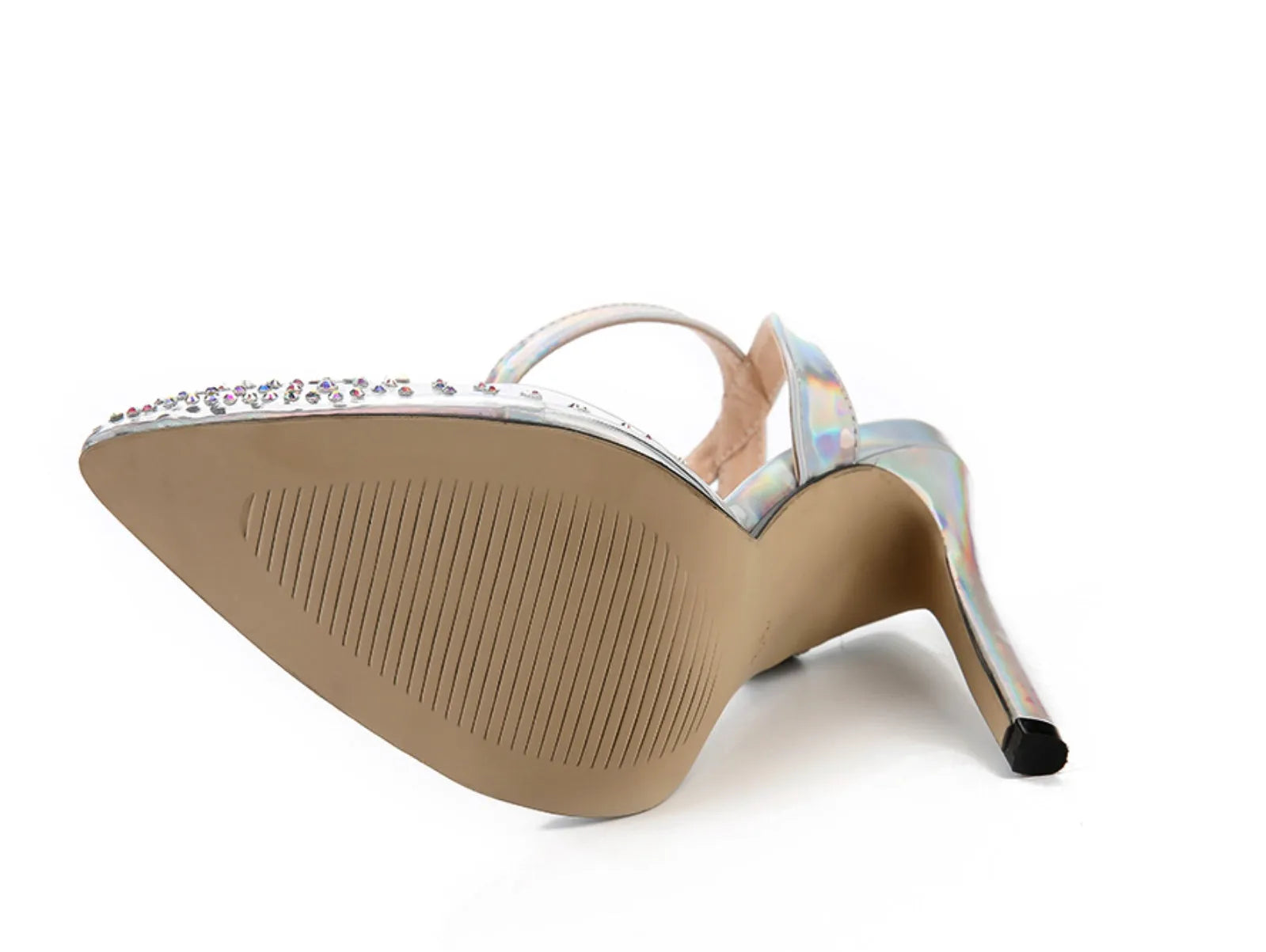 Women's pointed diamond sandals with stiletto heels and PVC upper material