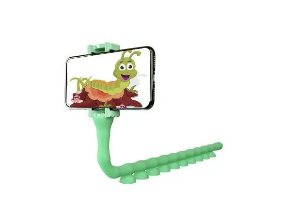 Flexible lazy bracket phone holder with suction cup mount in extended position