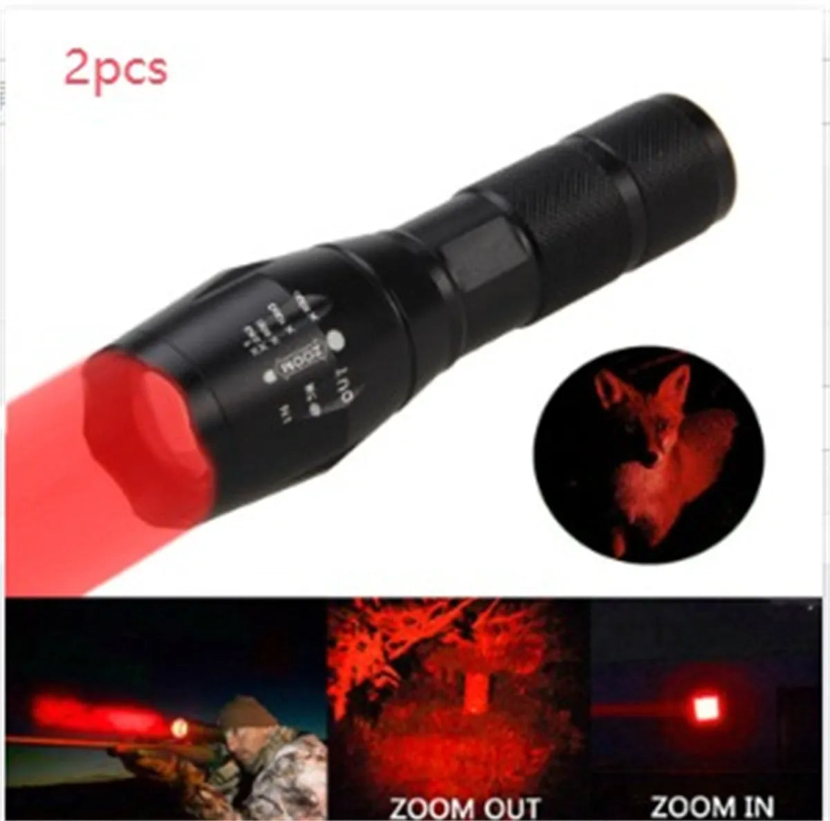 Black aluminium alloy zoomable LED flashlight with adjustable focus ring on a textured body.