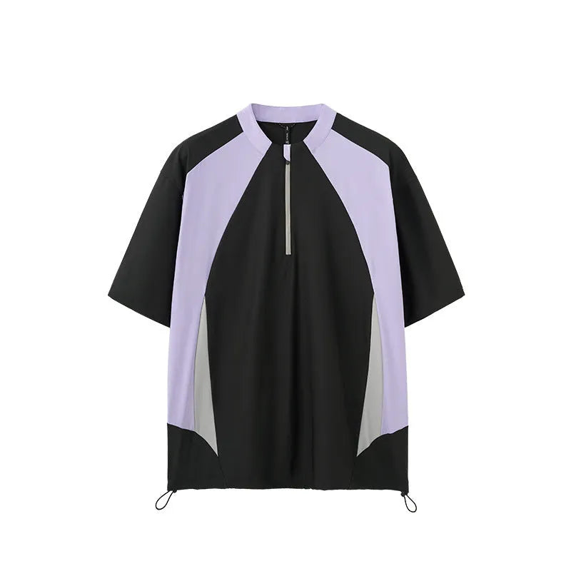 Men's lightweight polyester top in solid colour with stitching detail, available in black or beige