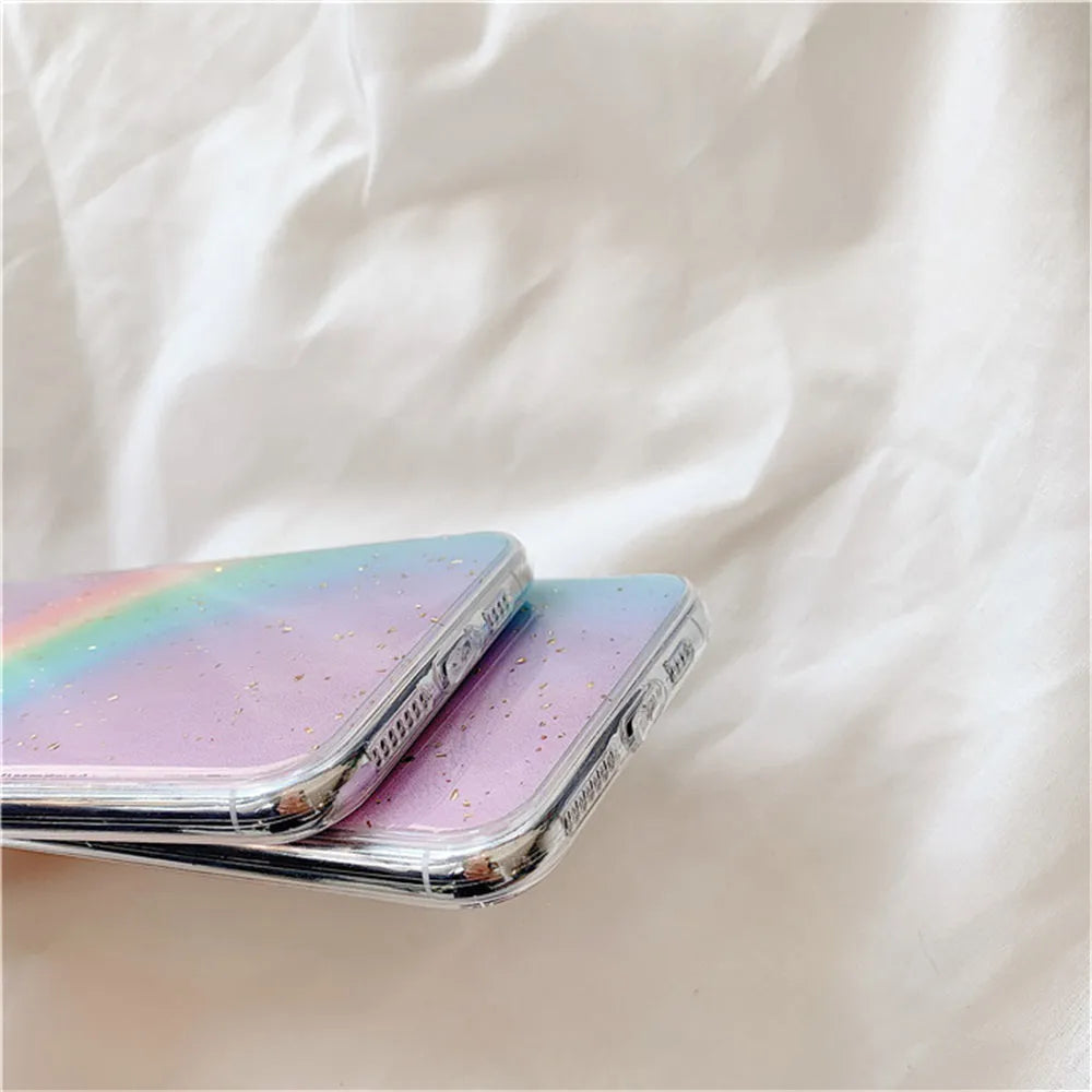 Rainbow gradient striped TPU phone case for iPhone with Japanese-Korean style design