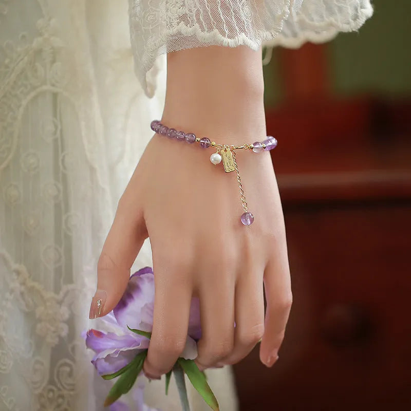 Women's natural amethyst crystal bracelet with zodiac animal design in lavender colour options