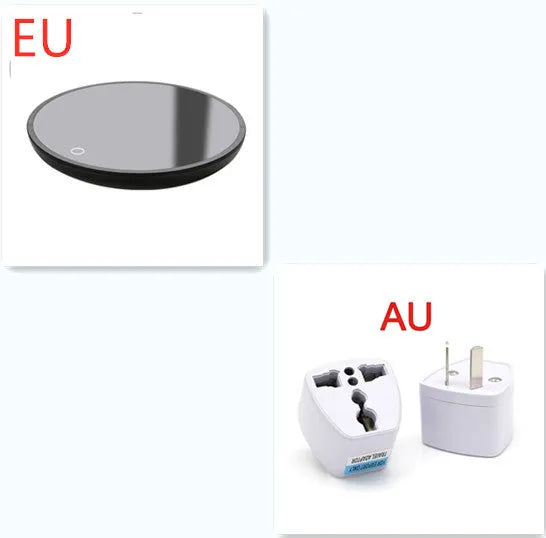 Black adjustable temperature cup warmer with tempered glass surface and low/high switch