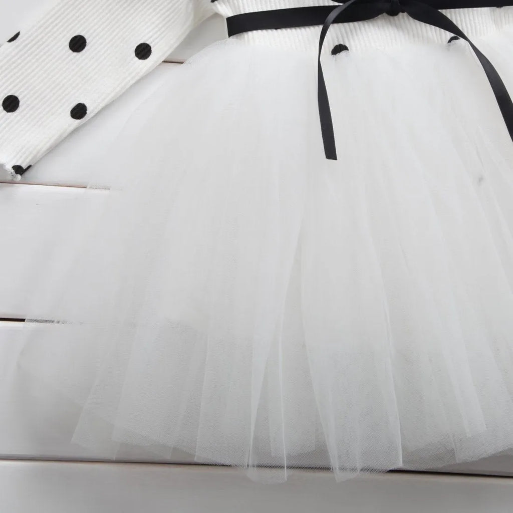 Baby girl's long sleeve black tutu lace dress for birthday parties and christenings.