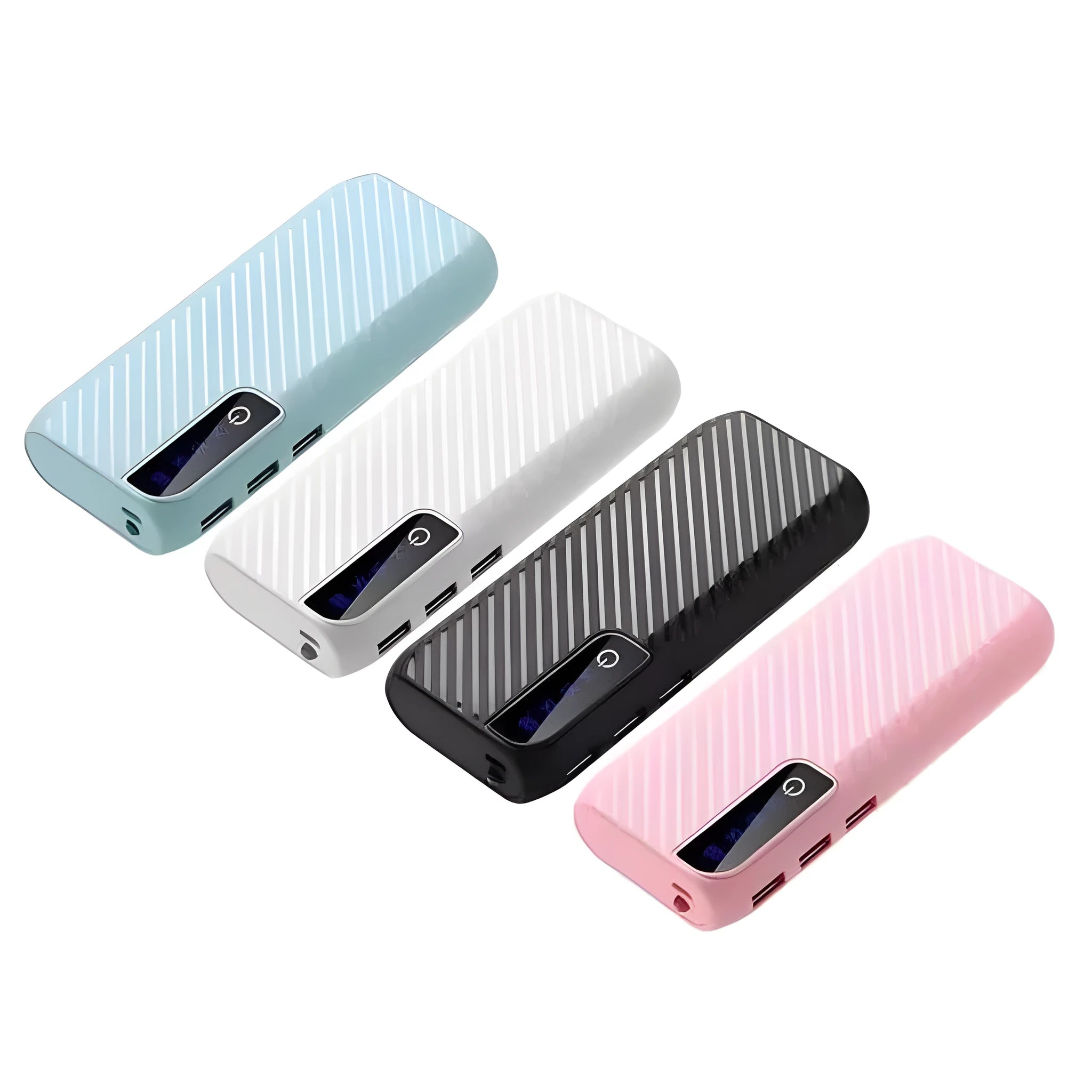 20000mAh mini power bank in black showing USB port and compact 142mm size