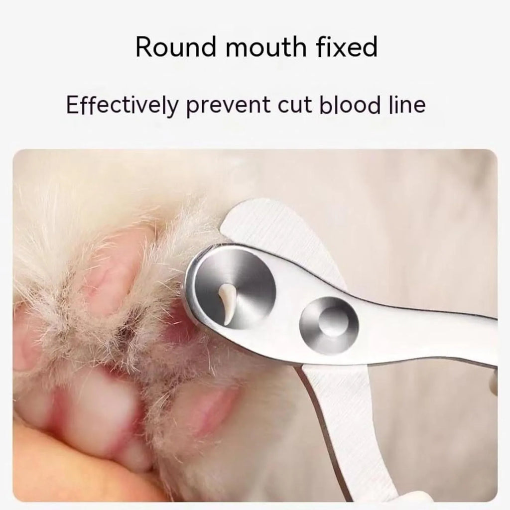 Blue professional cat nail clippers with circular safety hole and cushioned non-slip handles.