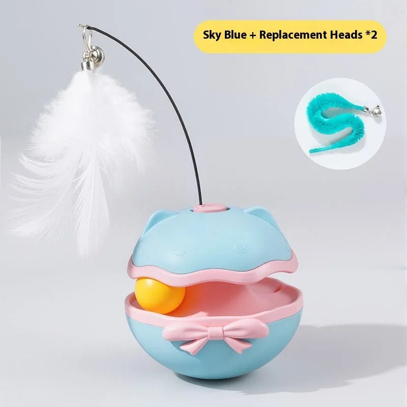 Electric automatic rotating cat teaser wand toy in lemon yellow, sky blue, or grey.