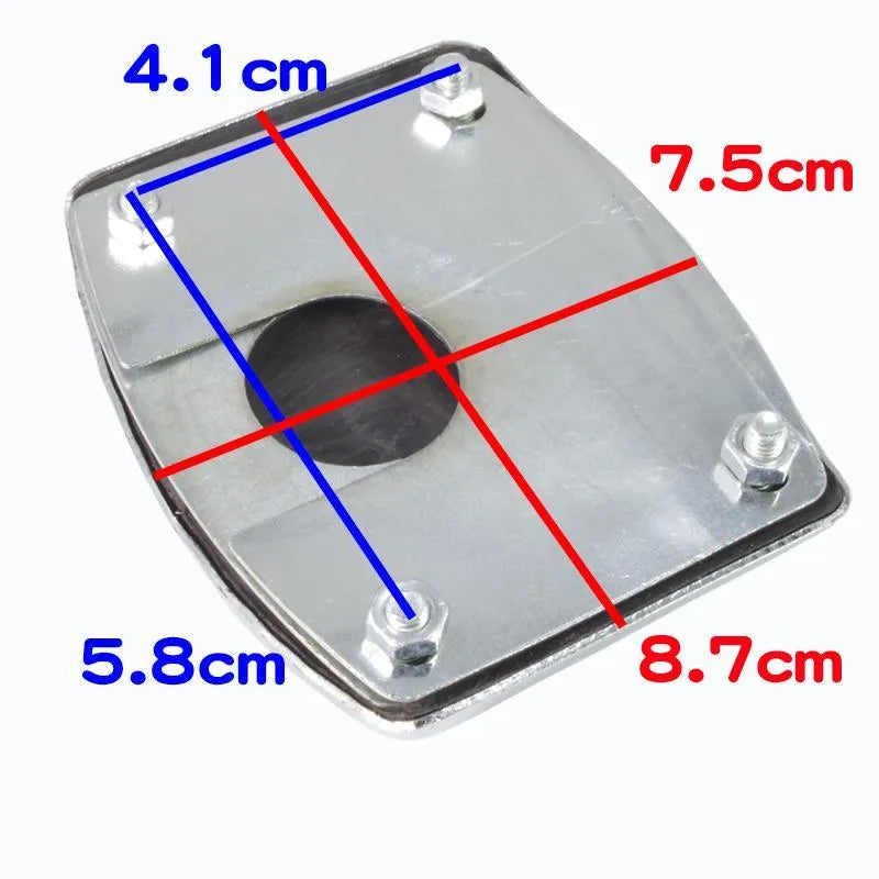 Men's metal motorcycle brake pedal skid plate showing three style options
