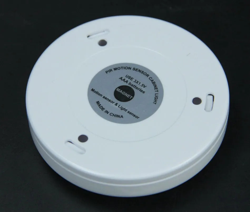 6LED motion sensor night light with strong magnetic base and adhesive pad for cabinet or ceiling mounting