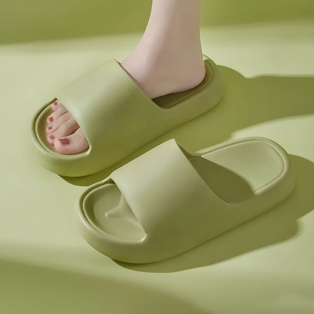 Bread Shoes non-slip EVA indoor bathroom slippers in bean green, unisex flip-flop design with thickened sole