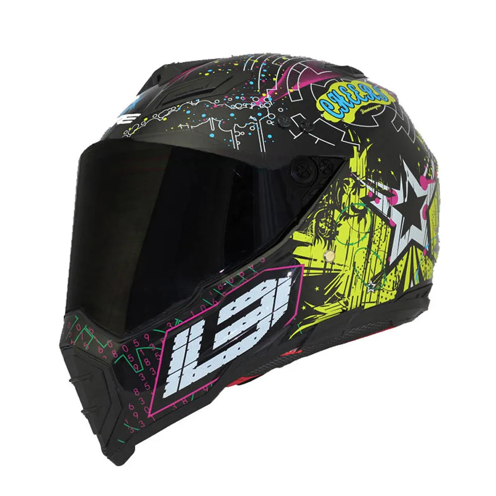 Full-cover motorcycle off-road helmet with ABS shell in black colour