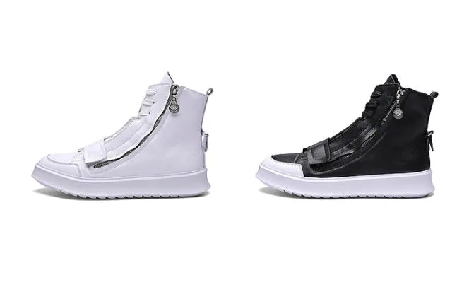 Men's black PU leather winter ankle boots in high-top sneaker style with microfibre upper