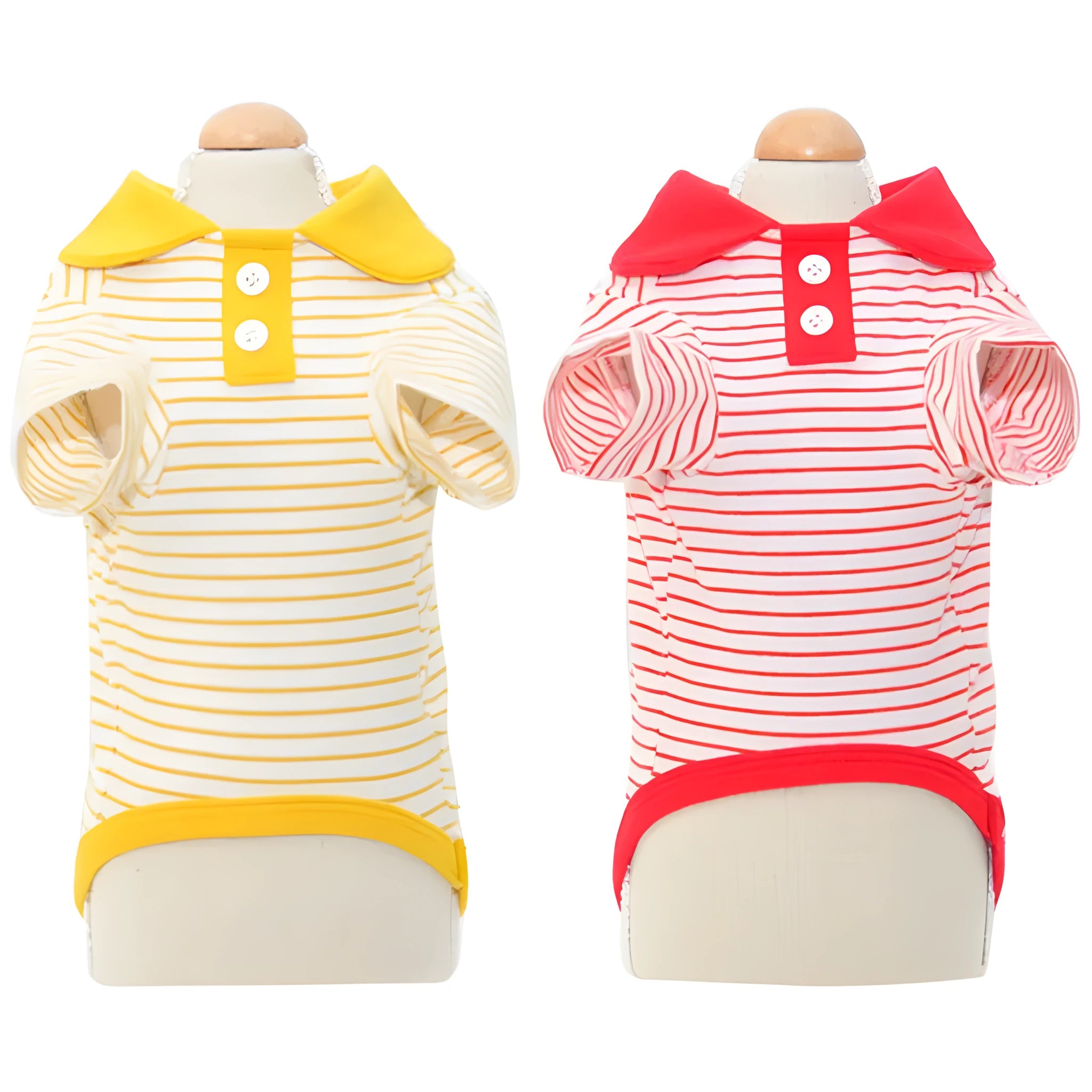 Pet colour striped polo shirt in cotton spandex blend with red stripes, available in multiple sizes for dogs and cats